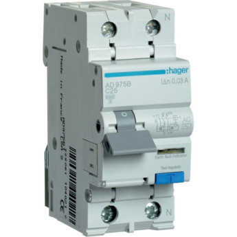 Дифференциальный автомат HAGER 1P+N 6kA C-25A 30 мА Тип AC, ширина 2М